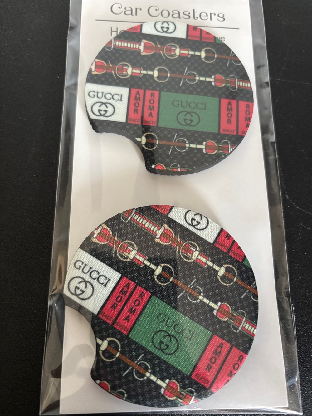 Gucci print car coasters